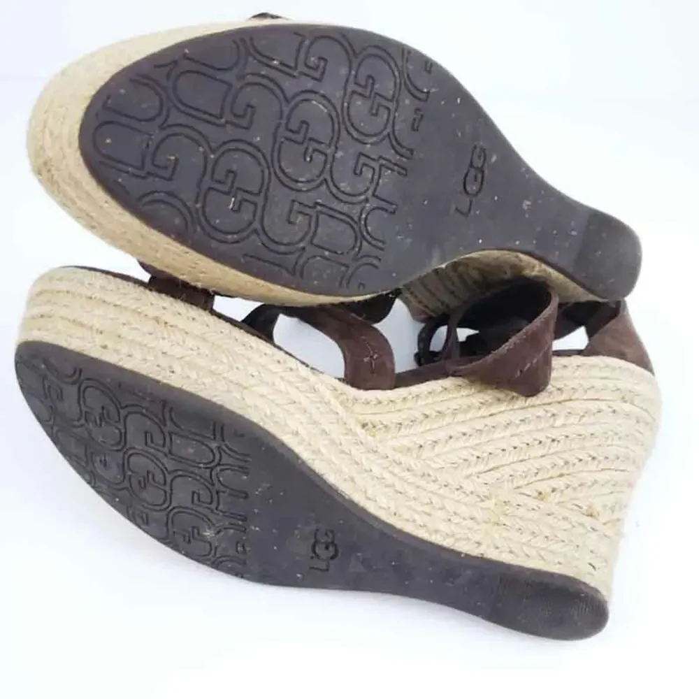 UGG Australia Brown Suede Wedges Lauri US 9 Festival Boho Platform Open Toe Shoe
